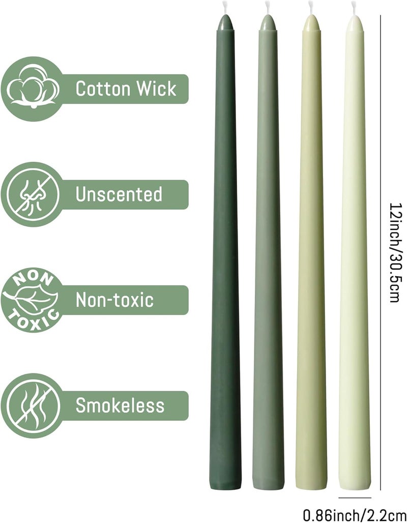 Viyffo 12 Inch Green Taper Candles 4 Pack Unscented Smokeless Long Tall Tapered Candles for Candlesticks Sticks Wedding Home Decor Dinner - Image 5